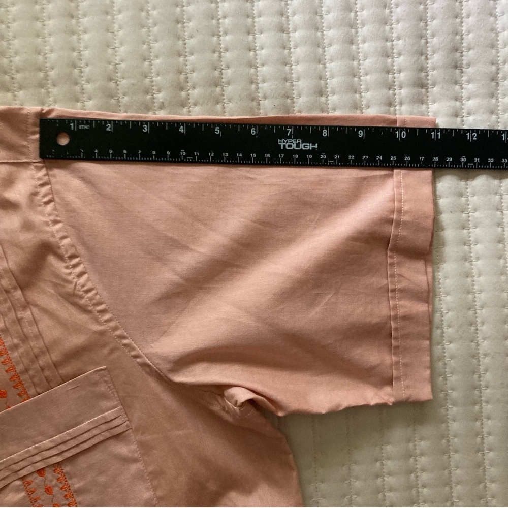Dos Carolinas Guayabera Button Down Shirt Men’s Large Peach Cotton Short Sleeve - Picture 10 of 11